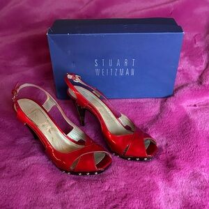 Stuart Weitzman Glossy Red Slingback Heels